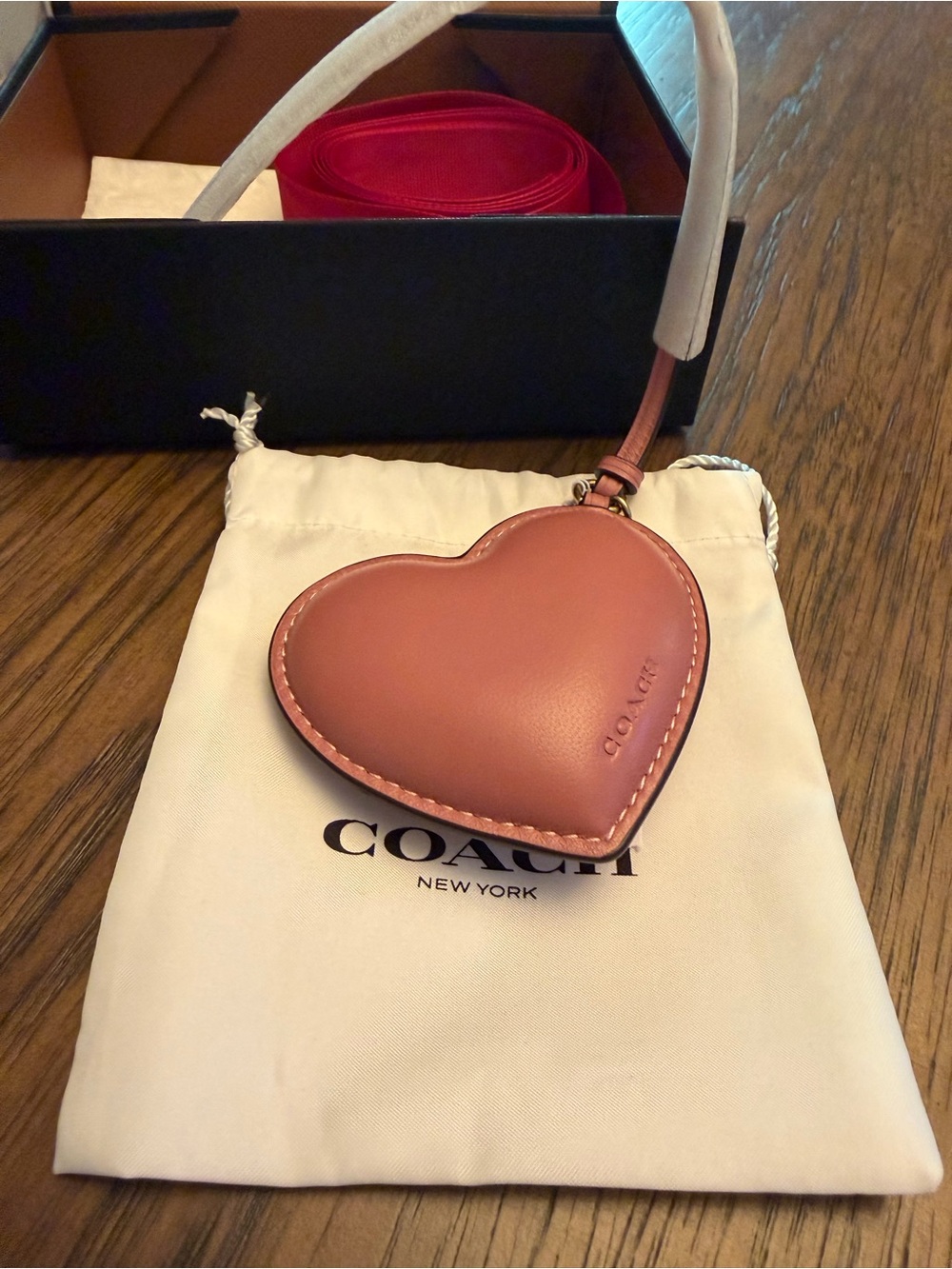 NWT Coach Heart Puffy Bag Charm Peony Pink Glovetanned Leather Box Set
